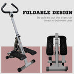 Grey foldable stepper with handle, base pedals, and storage cover