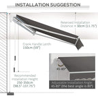 Grey manual awning with adjustable installation angle and crank handle length