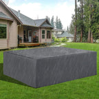 Grey rattan furniture protective cover, large rectangular fitted cover outdoors