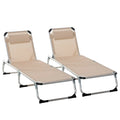 Foldable Outdoor Sun Loungers Set of 2, Reclining Lounge Chair Camping Bed Cot with Pillow 4-Level Adjustable Back Aluminium Frame, Khaki - Bobobiy