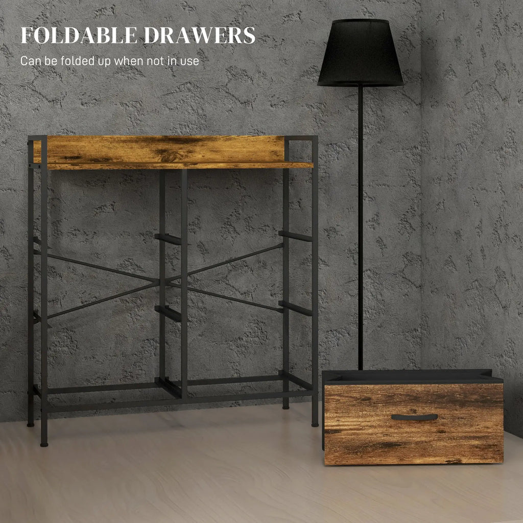 Chest frame with its foldable rustic brown fabric drawers removed