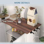 White feeding station with dark tabletop, and three side hooks for pet accessories