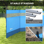 Blue camping windbreak screen with steel poles for assembly and ground stability