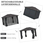 Hardtop gazebo with detachable double-layer sidewalls: polyester outer, net inner