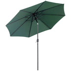 Green tilting garden umbrella with eight-rib canopy and center crank pole