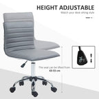 Light grey armless height-adjustable task chair with padded seat and chrome pedestal base