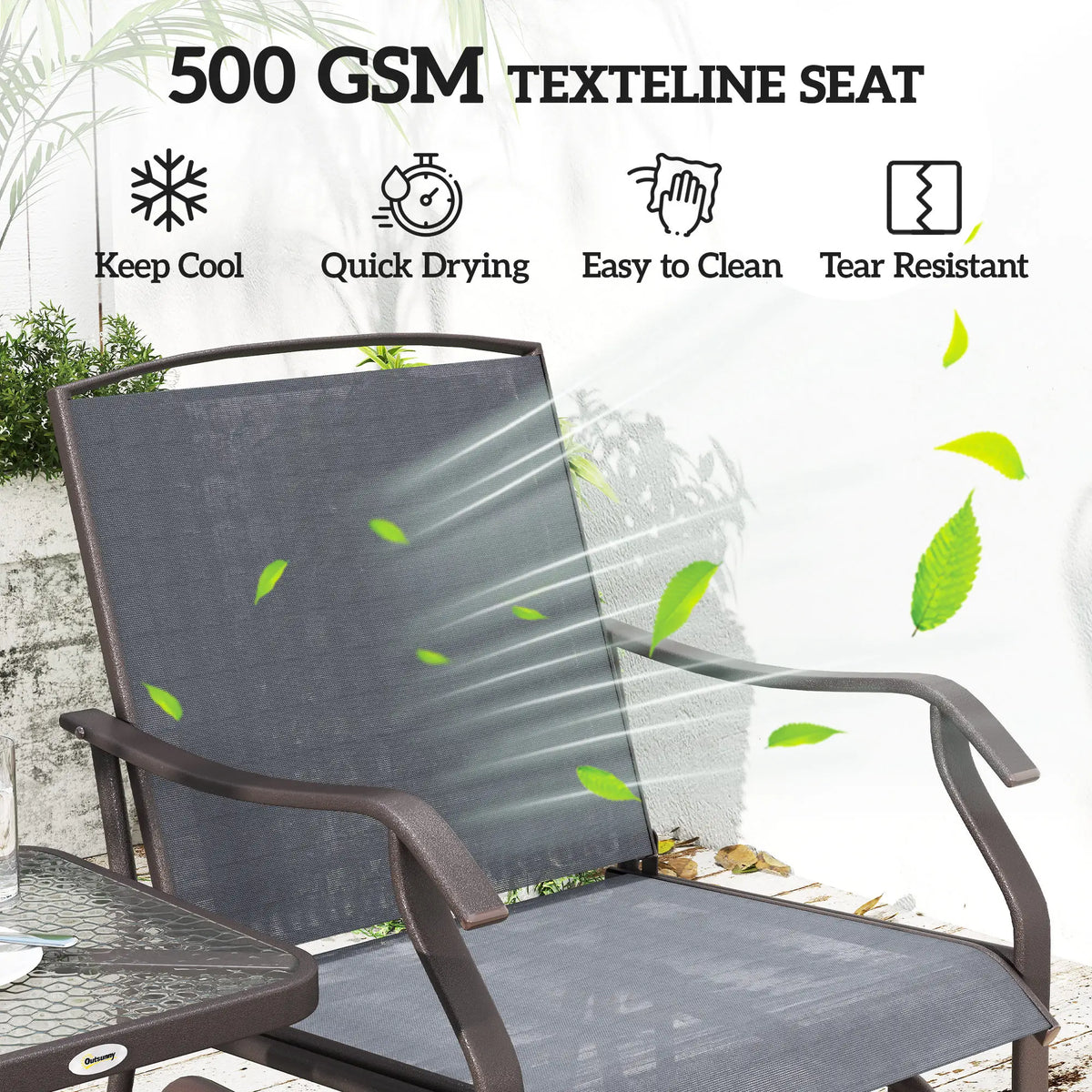 Grey textilene rocking chair with breathable, quick-drying fabric seat